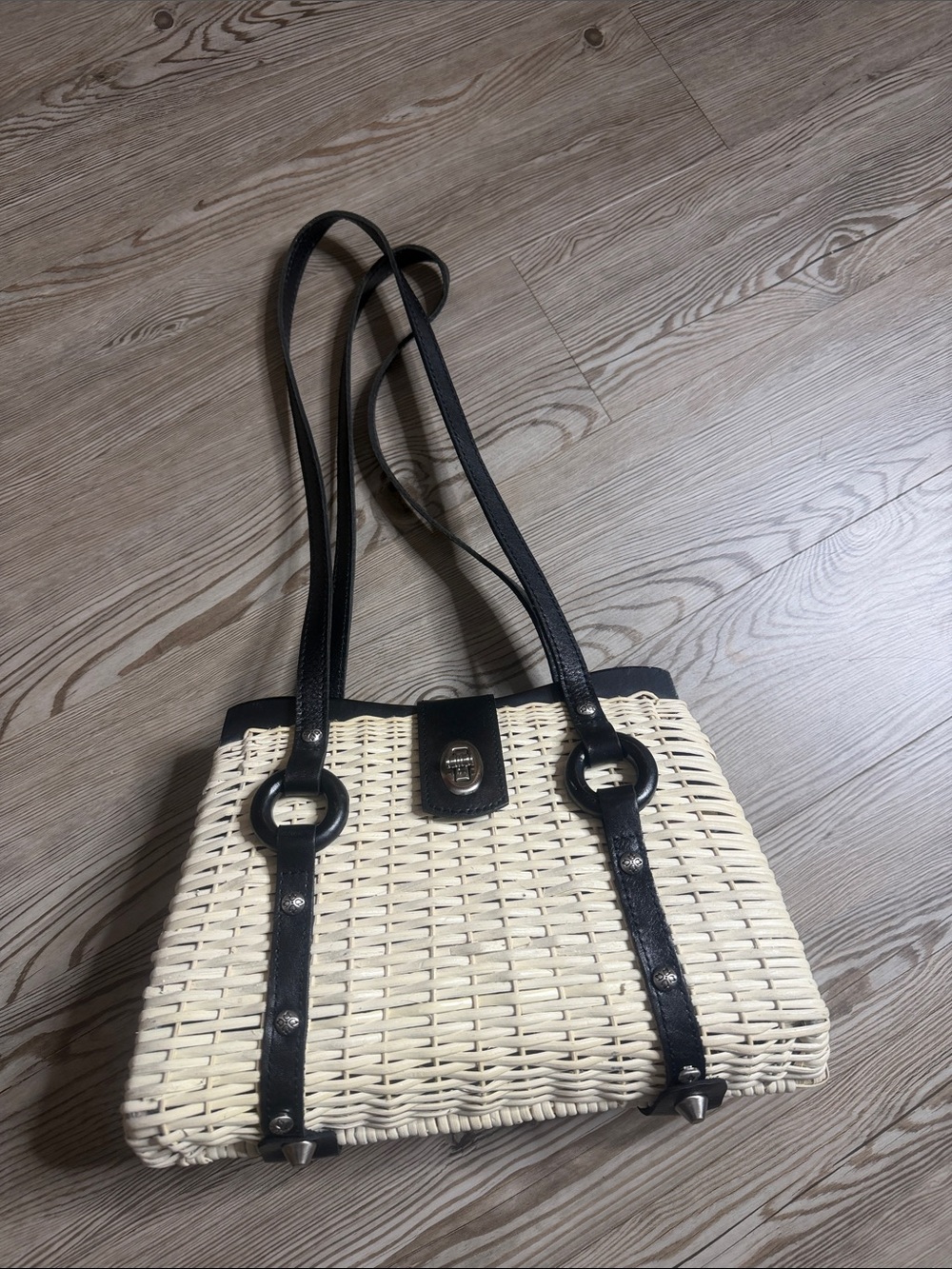 Patricia Nash Cream Woven Tote with Black Trim